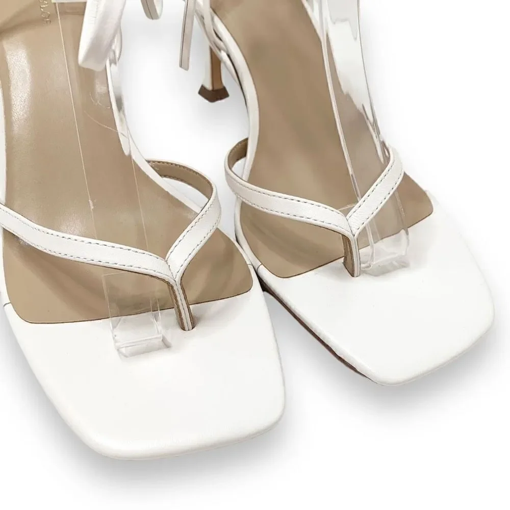 Ann Taylor White Leather Strappy Ankle Wrap Square Toe Sandal Heels Women’s 9.5M